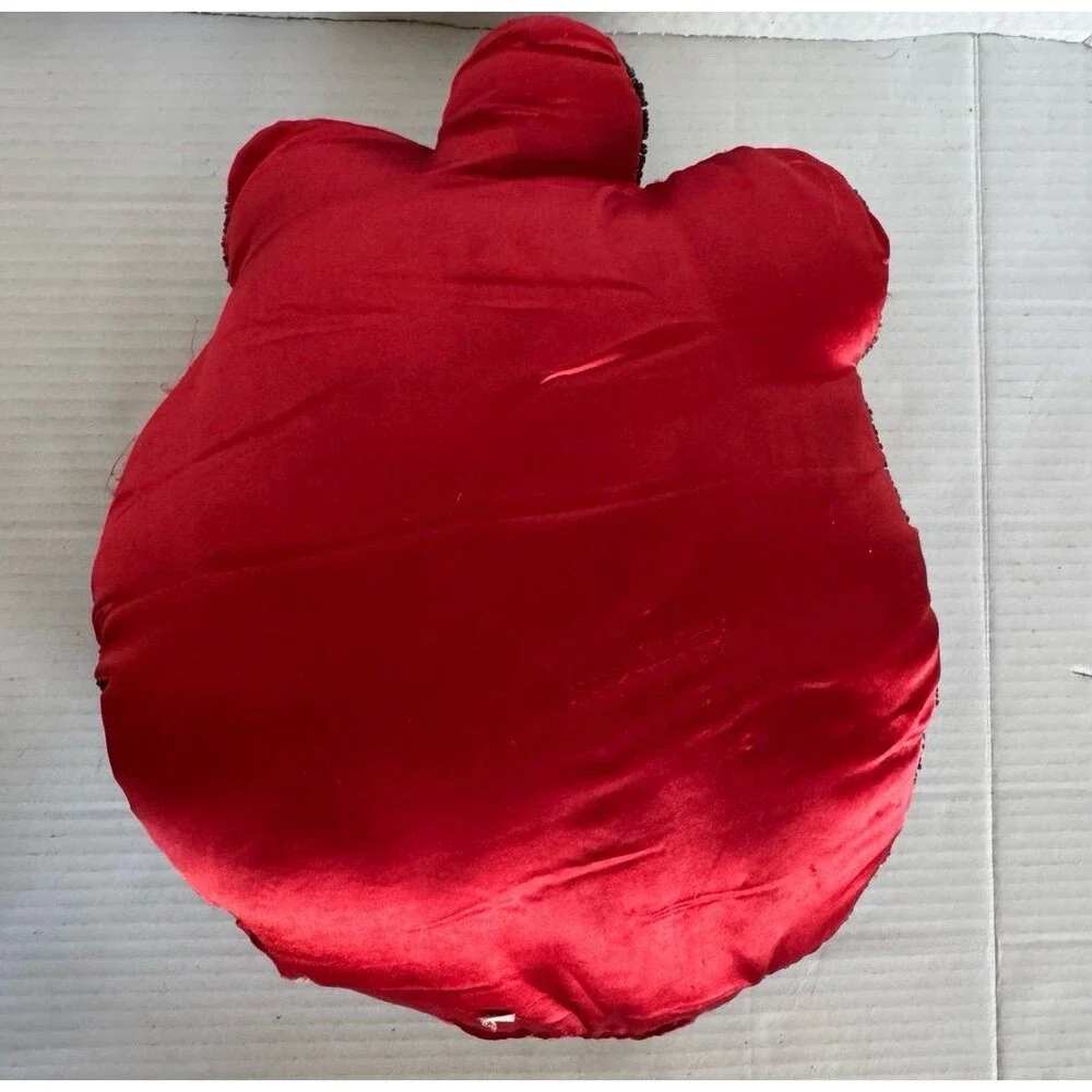 Vintage Beaded Ornament Shaped Accent Pillow Red Satin Christmas Decor